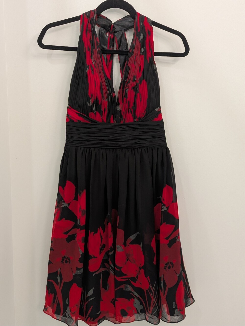 le chateau Black and Red One-Shoulder Floral Dress